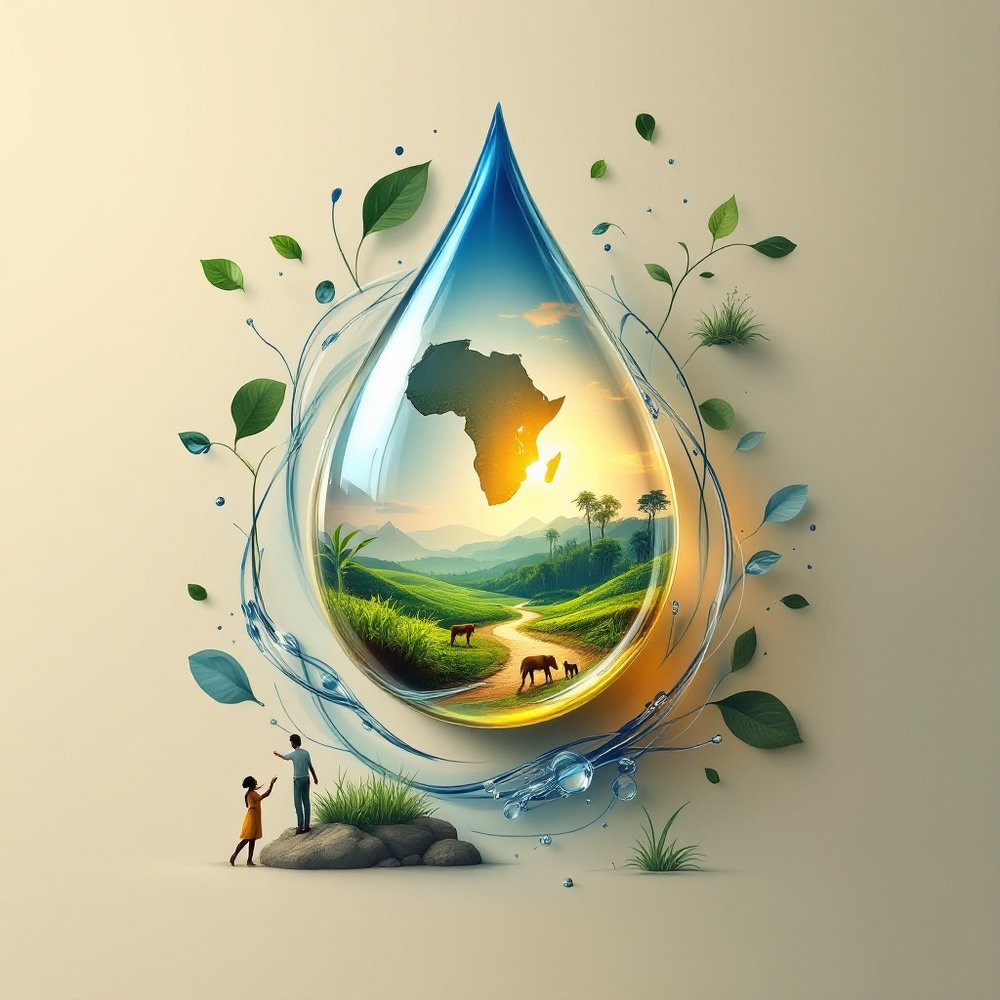 Une goutte d'eau contenant un paysage africain : l'eau au cœur de l'Afrique